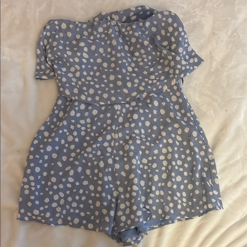 Pink lily  Blue and White Polka Dot Romper size small